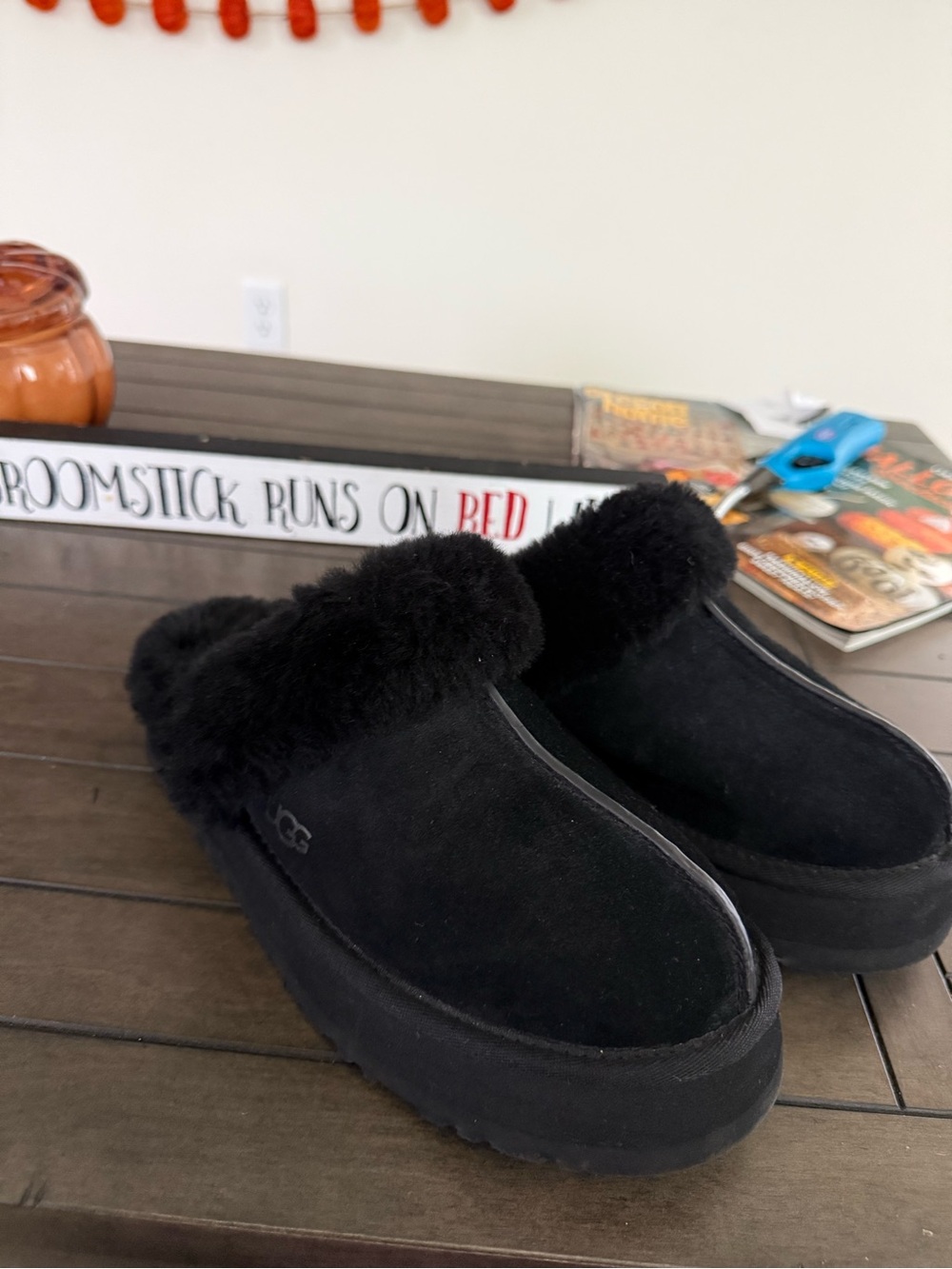 UGG Black Plush Shearling Slip-On Clog
